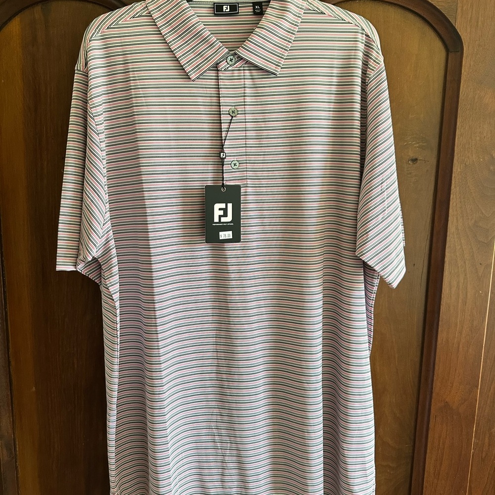 FootJoy NWT Men's Striped Polo Shirt - Gray/Pink